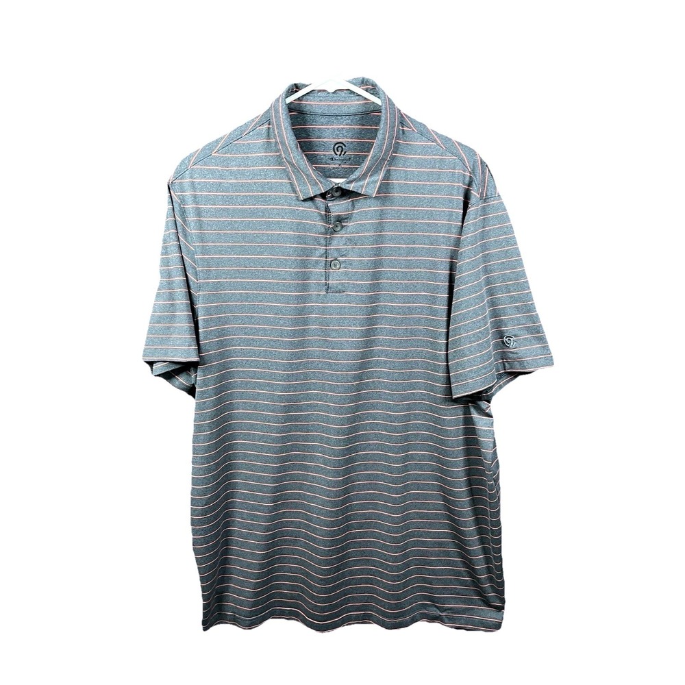 Champion Men's Golf Polo Shirt Gray Pink Stripe Performance XL